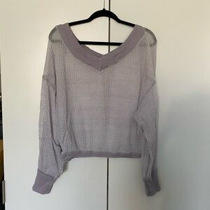 Free People Lavender Off Shoulder Sheer Sweater